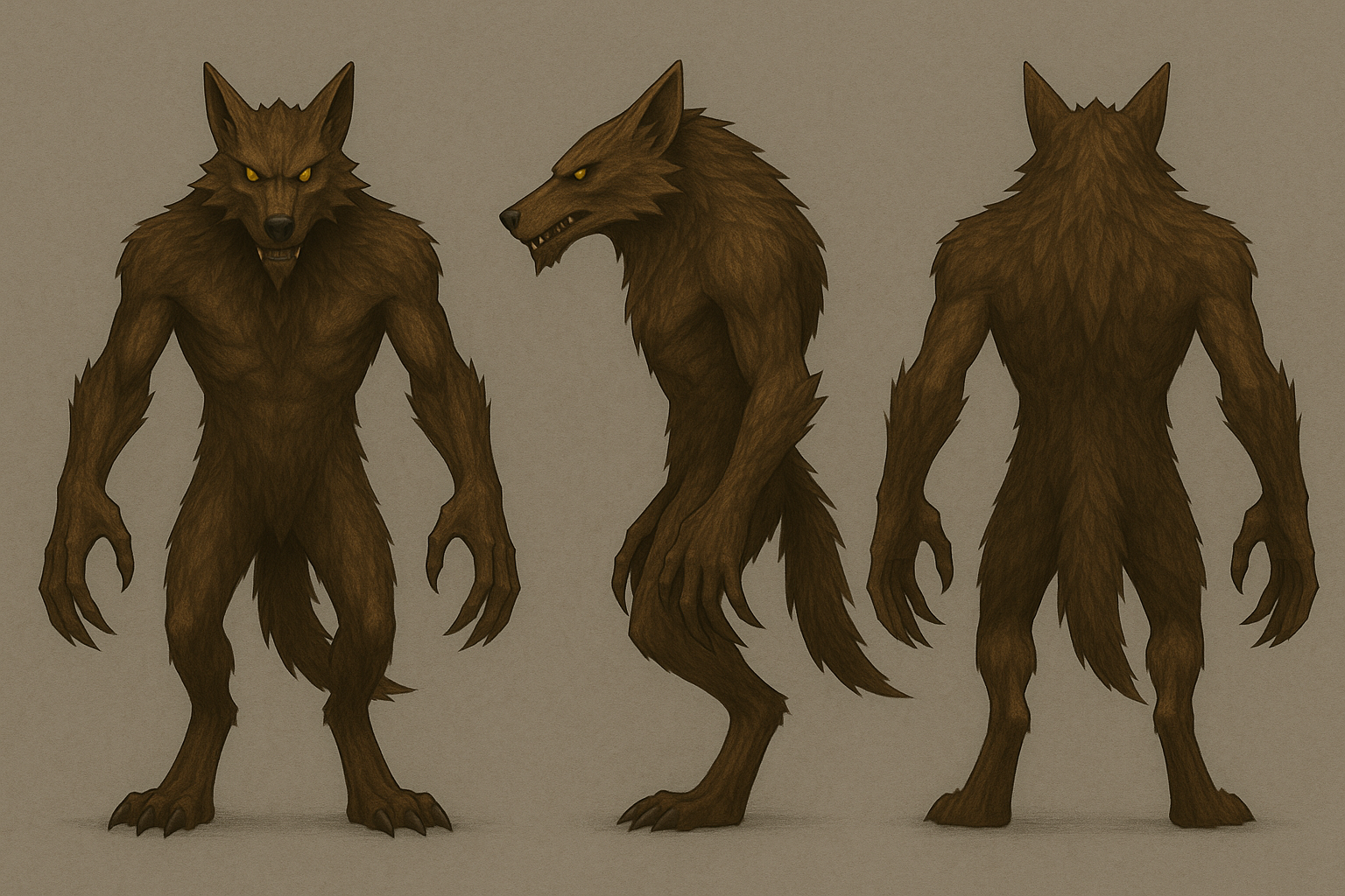 Concept art of the werewolf, three views